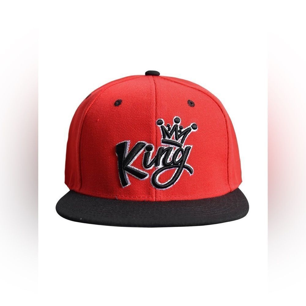 New Men’s King Crown Ring Of Fire Red Hat Black Letters Snapback Baseball NWT